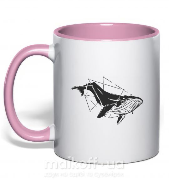 Чашка с цветной ручкой Кит в кривых Нежно розовый фото