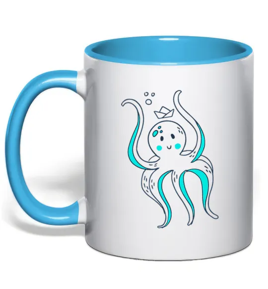 Чашка с цветной ручкой Восьминіг в панамі Голубой фото