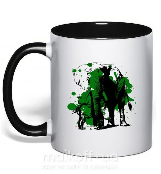 Чашка с цветной ручкой Слон и дерево Черный фото
