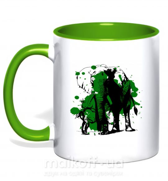 Чашка с цветной ручкой Слон и дерево Зеленый фото