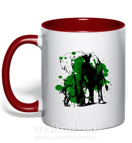 Чашка с цветной ручкой Слон и дерево Красный фото