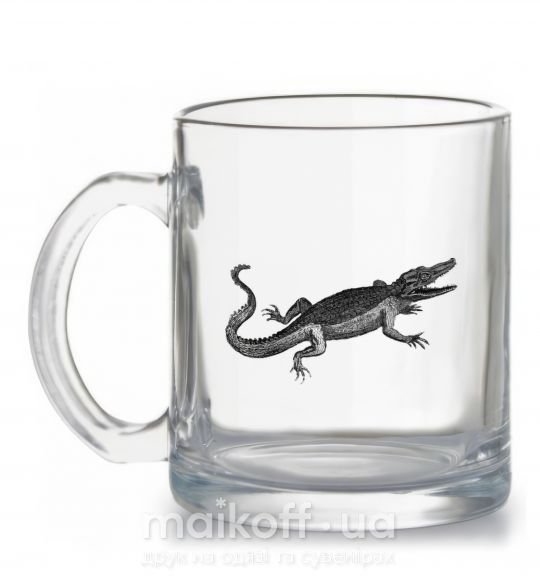 Чашка скляна Крокодил серый Прозорий фото