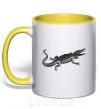 Чашка с цветной ручкой Крокодил серый Солнечно желтый фото
