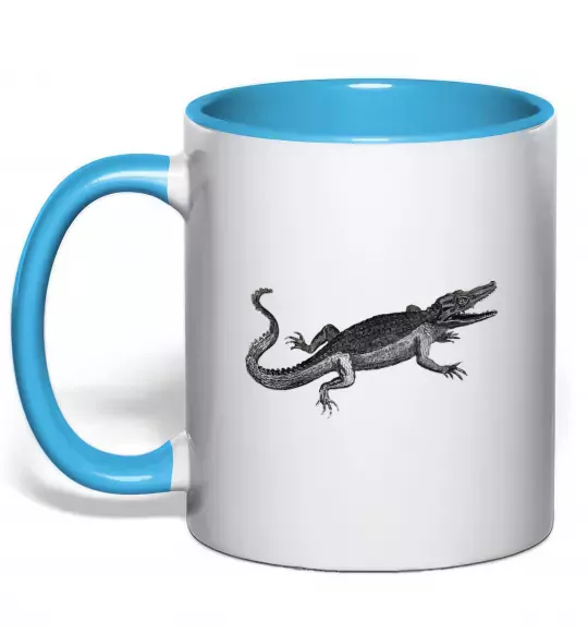 Чашка з кольоровою ручкою Крокодил сірий Блакитний фото