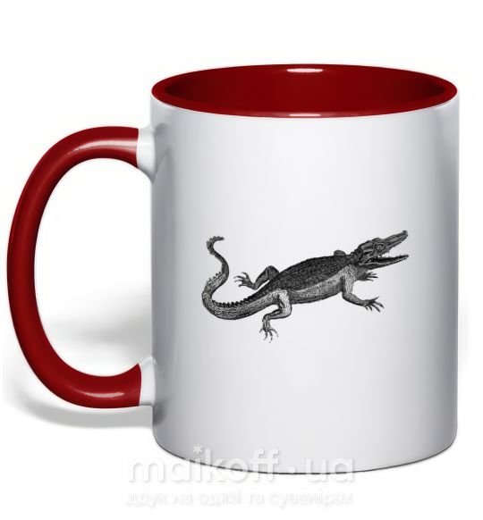 Чашка з кольоровою ручкою Крокодил серый Червоний фото