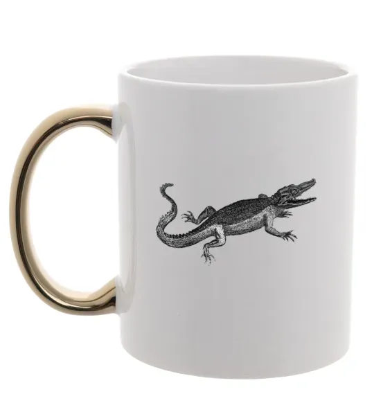 Чашка з кольоровою ручкою Крокодил сірий Золото фото