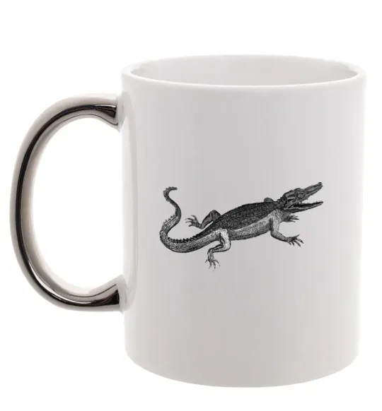 Чашка з кольоровою ручкою Крокодил сірий Срібло фото