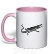 Чашка с цветной ручкой Крокодил серый Нежно розовый фото