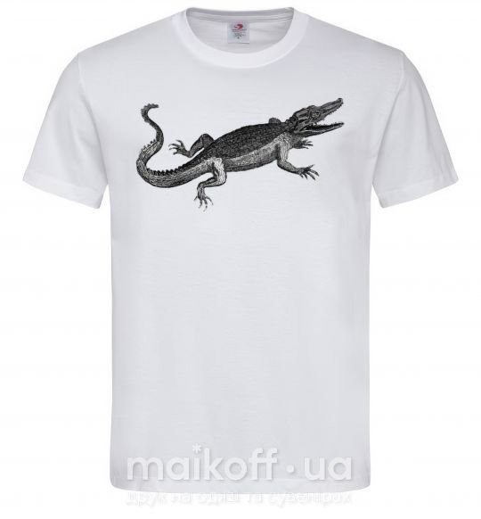 Мужская футболка Крокодил серый Белый фото