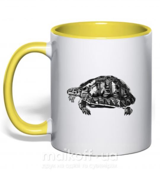 Чашка с цветной ручкой Черепаха серая Солнечно желтый фото