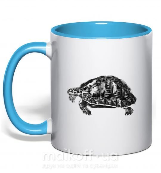 Чашка з кольоровою ручкою Черепаха серая Блакитний фото