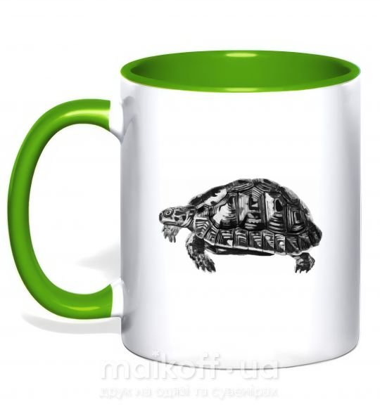 Чашка с цветной ручкой Черепаха серая Зеленый фото