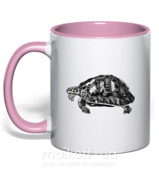 Чашка з кольоровою ручкою Черепаха серая Ніжно рожевий фото