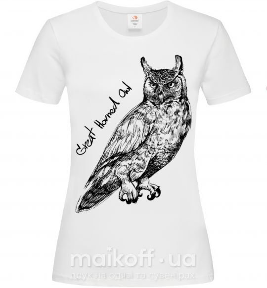 Жіноча футболка Great horned owl Білий фото