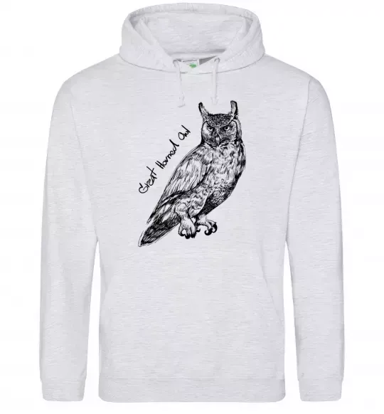 Мужская толстовка (худи) Great horned owl Серый меланж фото