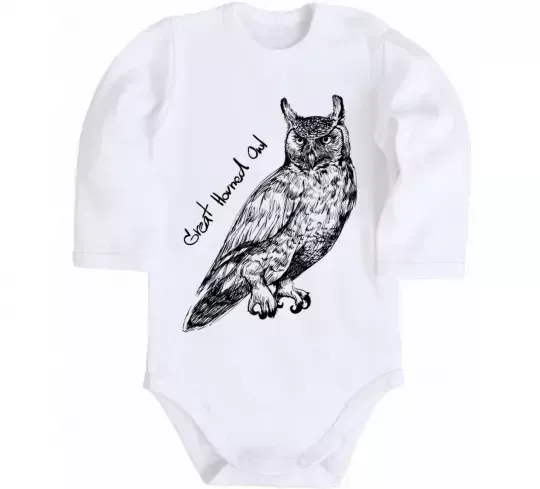 Детский боди Great horned owl Белый фото