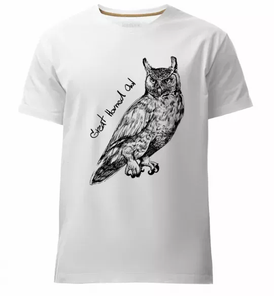 Мужская премиум футболка Great horned owl Белый фото