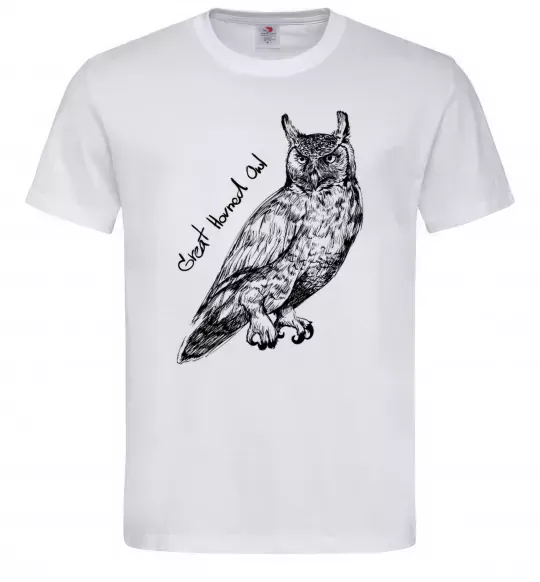 Мужская футболка Great horned owl Белый фото