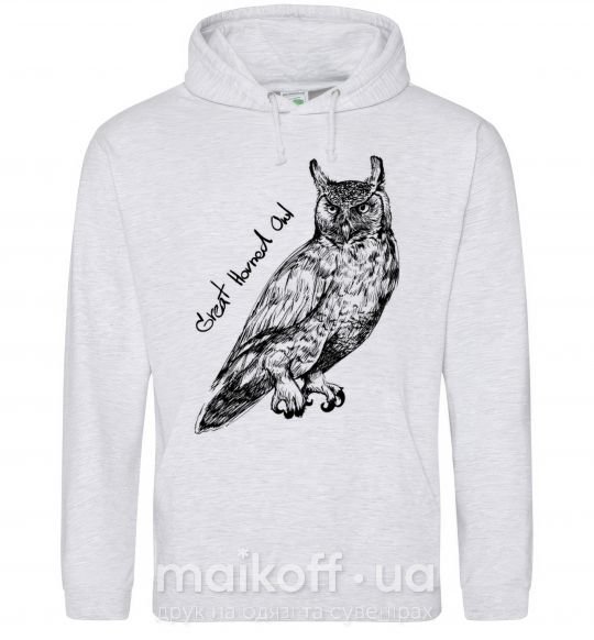 Мужская толстовка (худи) Great horned owl Серый меланж фото