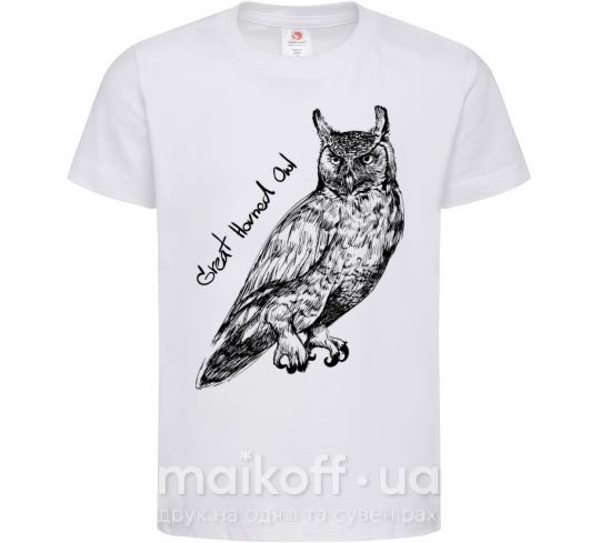 Детская футболка Great horned owl Белый фото