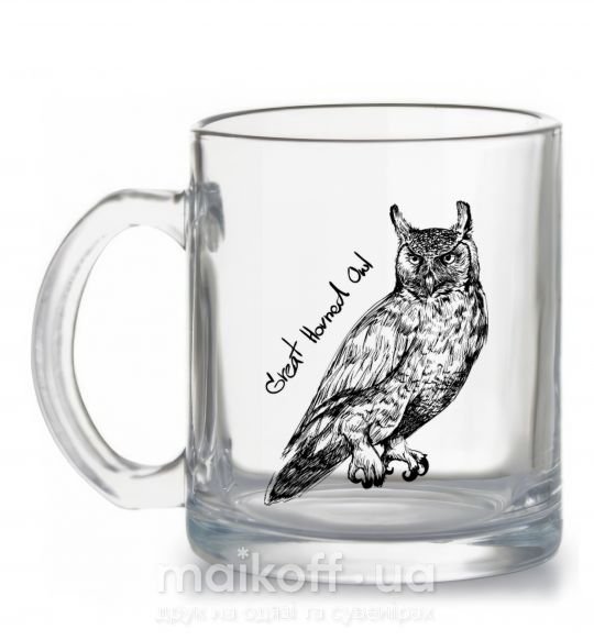 Чашка стеклянная Great horned owl Прозрачный фото
