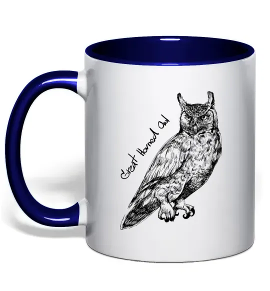Чашка с цветной ручкой Great horned owl Глубокий темно-синий фото