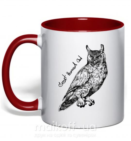 Чашка з кольоровою ручкою Great horned owl Червоний фото