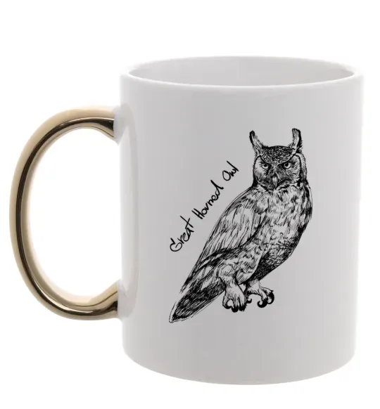 Чашка с цветной ручкой Great horned owl Золото фото