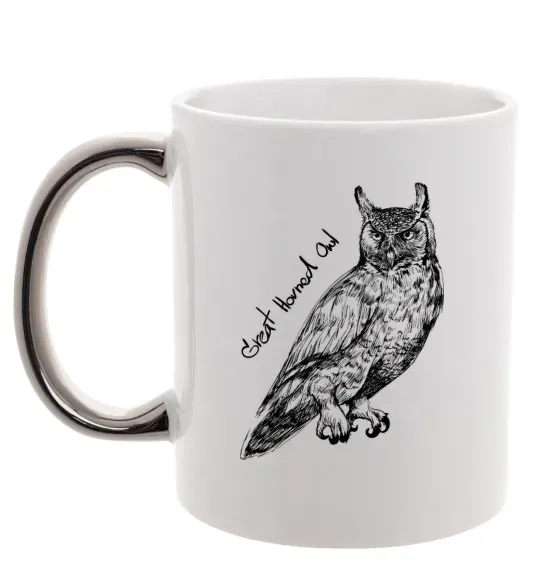 Чашка с цветной ручкой Great horned owl Серебро фото