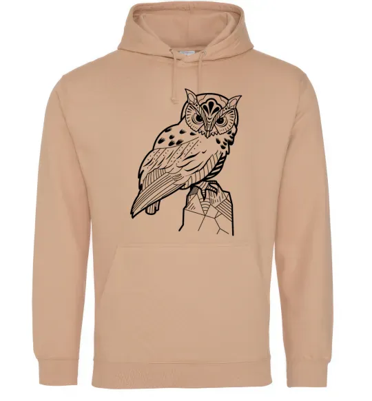 Мужская толстовка (худи) Сова на скелі Песочный фото
