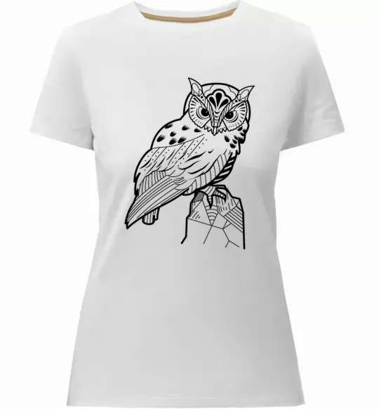 Женская премиум футболка Сова на скелі Белый фото