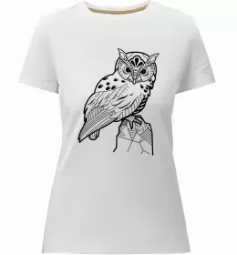 Женская премиум футболка Сова зла Черный фото