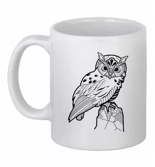 Чашка керамічна Сова на скелі Білий фото