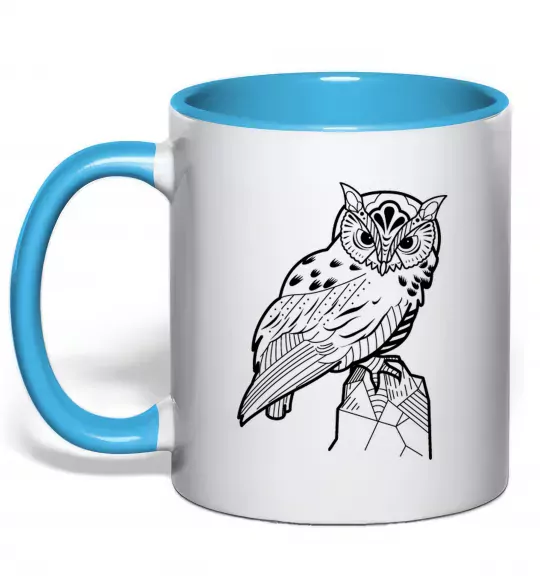 Чашка з кольоровою ручкою Сова на скелі Блакитний фото