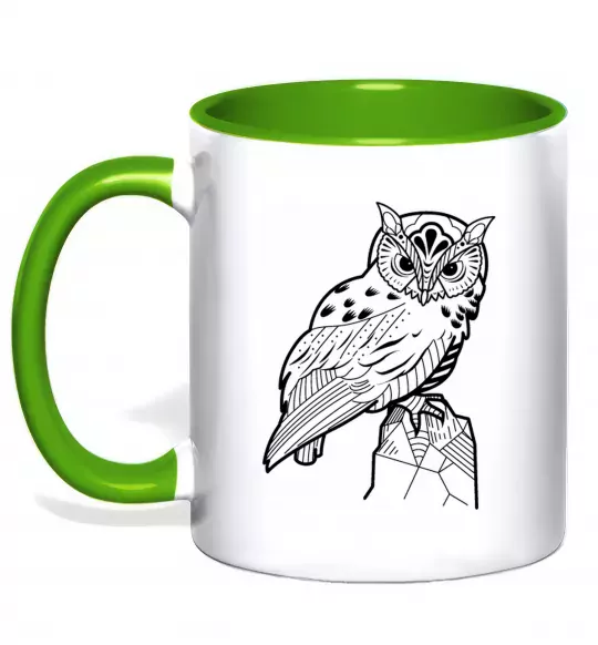 Чашка з кольоровою ручкою Сова на скелі Зелений фото