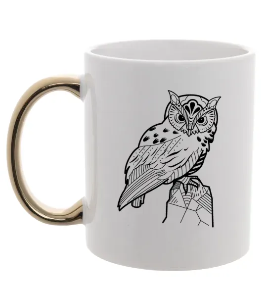 Чашка з кольоровою ручкою Сова на скелі Золото фото