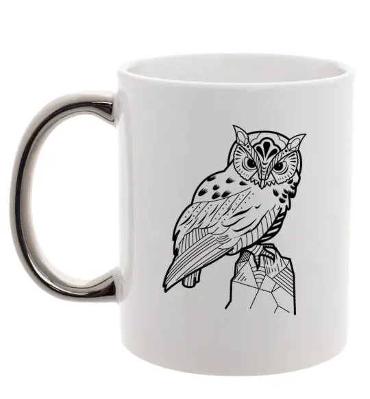 Чашка з кольоровою ручкою Сова на скелі Срібло фото