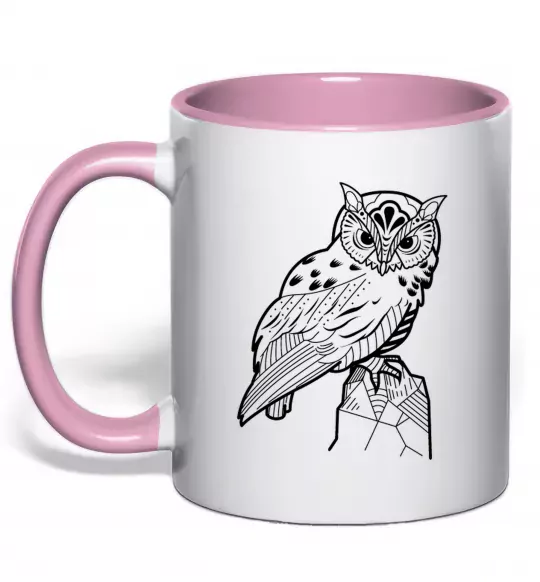 Чашка з кольоровою ручкою Сова на скелі Ніжно рожевий фото