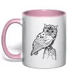 Чашка з кольоровою ручкою Сова на скелі Ніжно рожевий фото