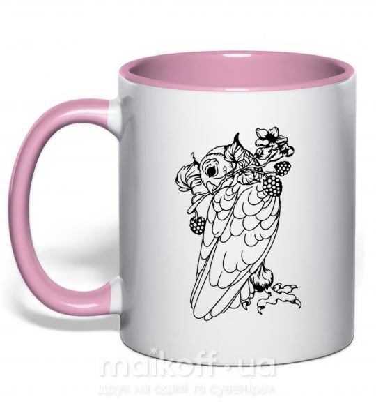 Чашка з кольоровою ручкою Сова с ягодками Ніжно рожевий фото