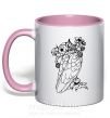 Чашка с цветной ручкой Сова с ягодками Нежно розовый фото