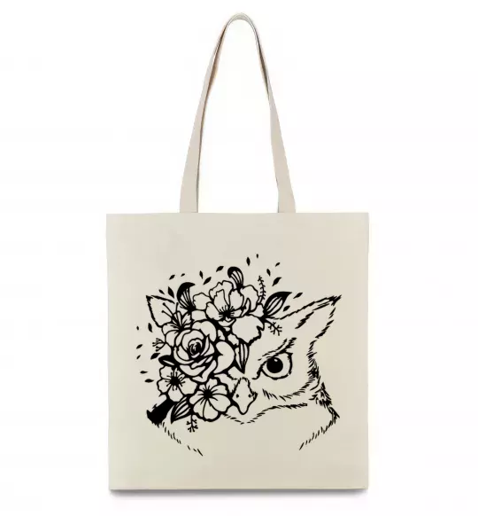 Эко-сумка Сова та квіти Бежевый фото