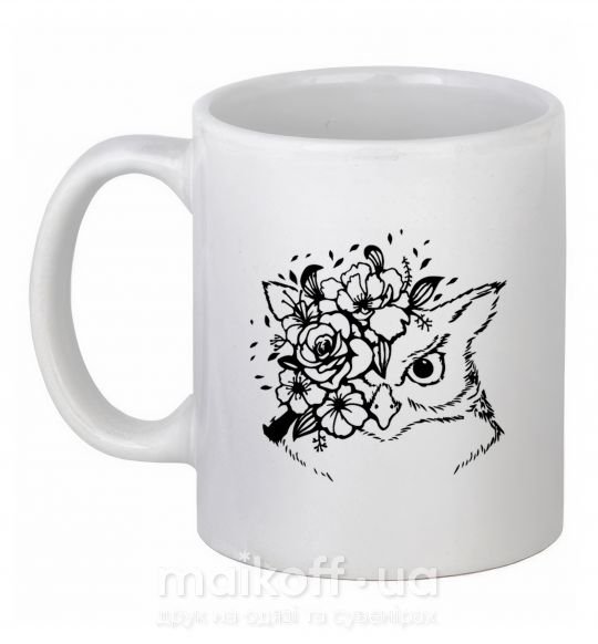 Чашка керамічна Сова и цветочки Білий фото