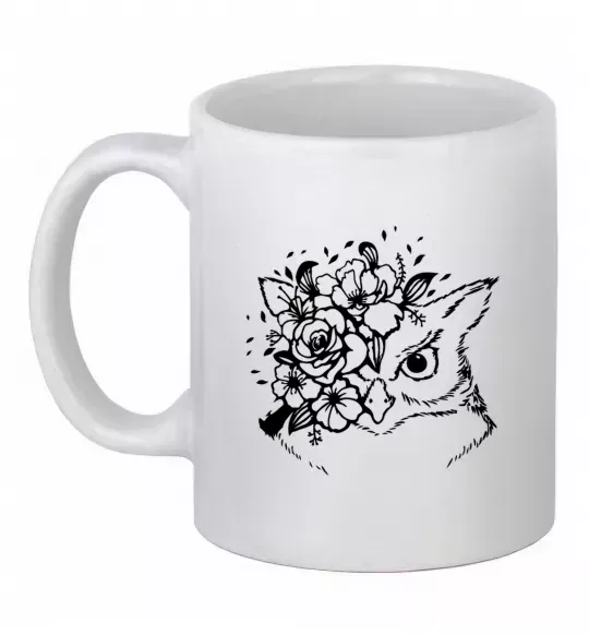 Чашка керамічна Сова та квіти Білий фото