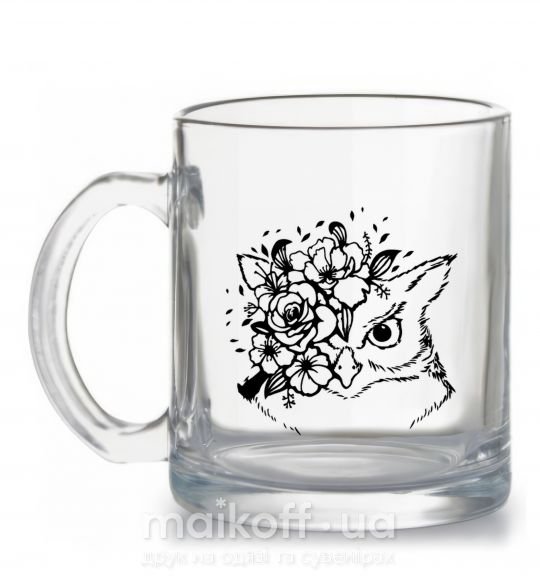 Чашка скляна Сова и цветочки Прозорий фото
