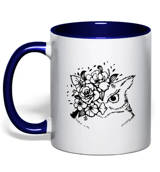 Чашка с цветной ручкой Сова та квіти Глубокий темно-синий фото