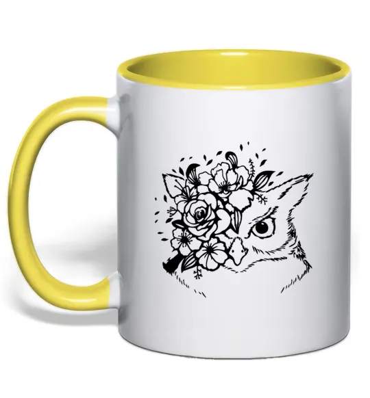 Чашка з кольоровою ручкою Сова та квіти Лимонний фото