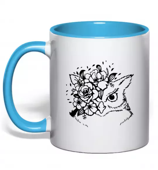 Чашка с цветной ручкой Сова та квіти Голубой фото