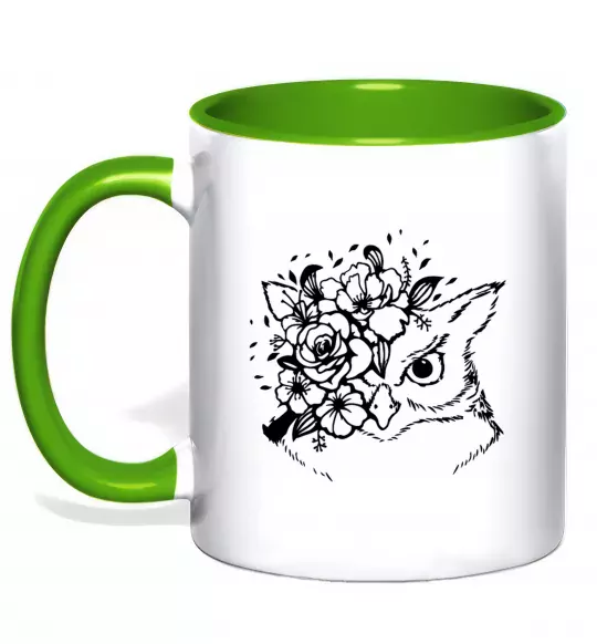 Чашка с цветной ручкой Сова та квіти Зеленый фото