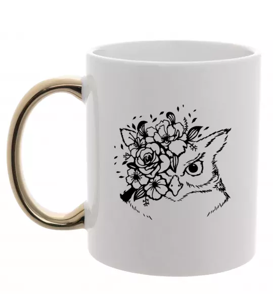 Чашка с цветной ручкой Сова та квіти Золото фото